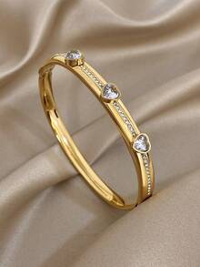 Elegant Heart-Shaped Luxury Zirconia Bracelet, Women's Stackable Gold Bangle, Stainless Steel Bracelet For Women, Suitable For Daily Wear, Parties, Christmas, Birthdays, Can Be A Gift Set - Multicolor - View 6