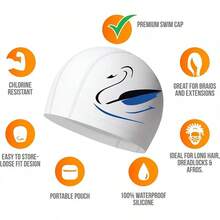 LENGLAGE Gorro De Natación para Mujeres Y Hombre, Gorras De Natacion para Cabello Largo, Gorras para Nadar para Adulto, Elásticos PU Gorro De Natación Impermeable de Antideslizante - Blanco - Ver 5