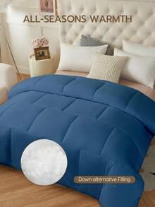 1件绗缝被 - 四季皆宜，羽绒替代品，四角带袢带，Oeko-Tex认证，皇家蓝