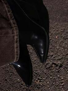 Fall/Winter 25 New Suede Pointed Toe High Heel Ankle Boots For Women, Chunky Heel, Gorgeous Brown Maillard Boots, Slim Fit, Boots - Black - View 2