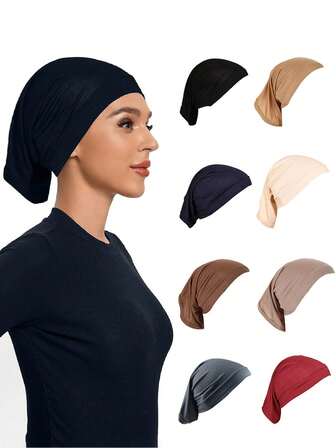 1pc Women's Solid Color Malaysian Tube Hat, Soft Arabic Neck Scarf,