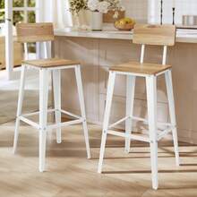 Bar Stool Set Of 2, Bar Chairs, Kitchen Chairs With Backrest, Steel Frame, Easy Assembly, Industrial,Rustic Brown, Black - Brown - View 7