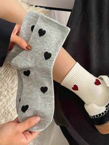 5 Pairs Women's Heart Pattern Mid-Calf Socks, Suitable For All Seasons, Random Colors - Multicolor - View 3