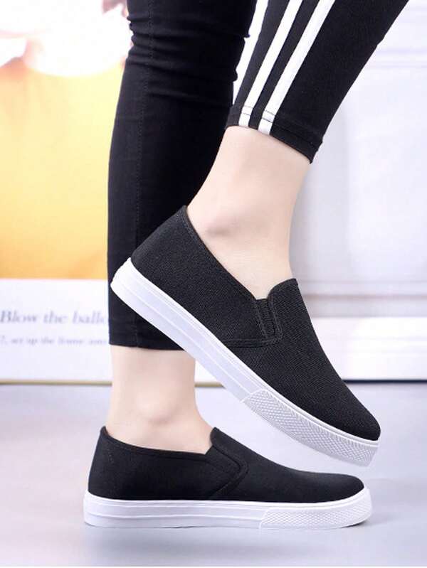 Ladies' Classic Flat Sole Shoe, Solid Color Anti Slip, Comfortable Soft Sole, Casual Shoe, Canvas Work Shoe