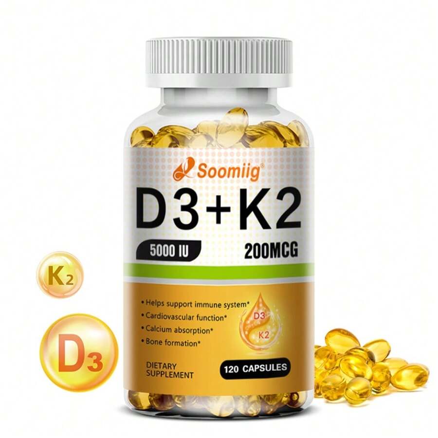 Cápsulas blandas de vitamina K2 + D3 - Favorecen la salud de huesos y articulaciones - Para hombres y mujeres - 120 cápsulas blandas - 1 botella - Ver 1