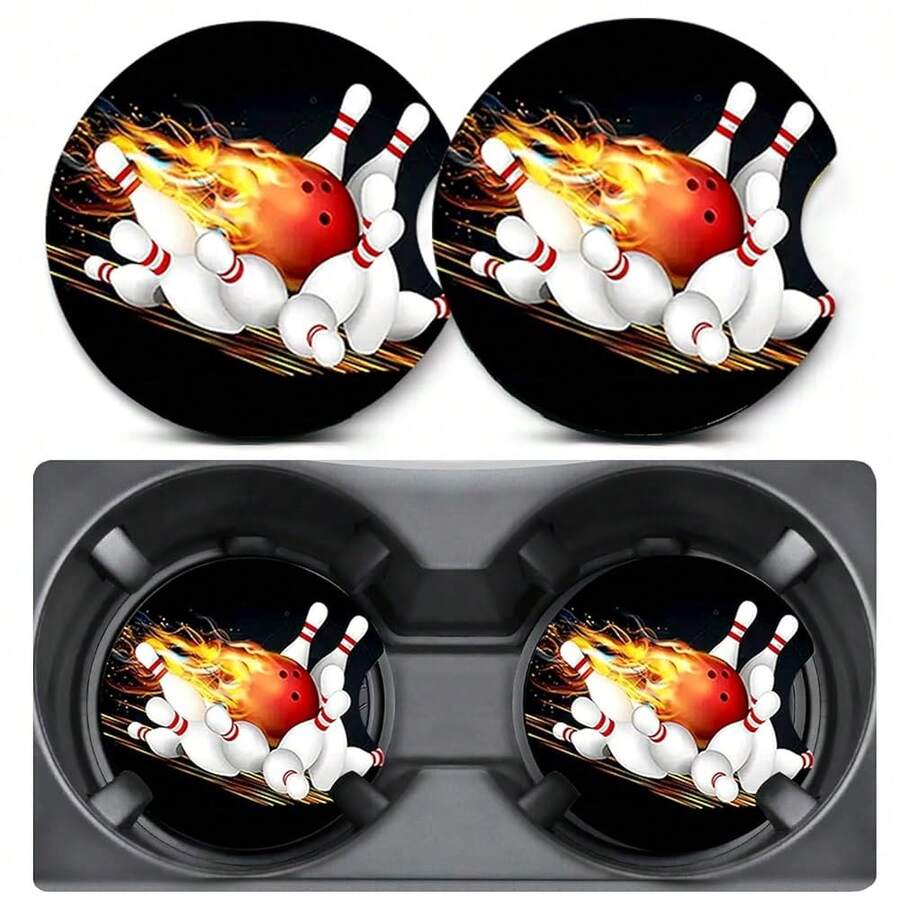 2 Pack Car Coasters For Cup Holders,Red Bowling Ball Flames Car Cup Holder Coasters,2.75" Universal Size Anti Slip Rubber Mat,Car Cup Holder Decal Decor Accessories,Car Interior Decor For Women Men{"Color_name":"Bowling","Size_name":"2PCS"} - 保齡球 - 查看 1