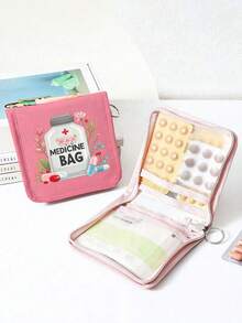 1pc Portable Medicine Bag, Compact Pill Organizer & Pill Pouch,Pills And Tablets Pattern Printing,Travel - Friendly Medication Storage For Daily/Outdoor/Travel, Essential For Health - Conscious & On - The - Go Users, Must - Have Medical Accessory,Multi Functional Fabric Small Medicine Bag