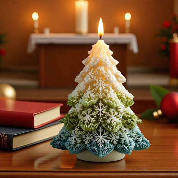 1 pieza Molde de silicona creativo en forma de árbol de Navidad, diseño 3D con decoración de copos de nieve detallada, reutilizable y no deformable, para hacer velas artesanales/artesanía de resina, molde de silicona de resina epoxi, adecuado para crear un ambiente navideño acogedor, decorar el hogar, la sala de estar y el dormitorio, regalo de Navidad e recuerdo ideal, perfecto para amantes de la artesanía y la decoración navideña