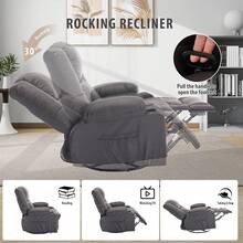 Linting - Sillas reclinables giratorias de masaje con calor de piel sintética gruesa y acolchada, cómodas reclinables manuales con portavasos, sillas mecedoras, color café clásico - Marrón Vintage - Ver 2