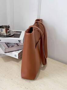 Minimalist Versatile Large Capacity Shoulder Bag, Casual Shopping Tote - Brown - View 5