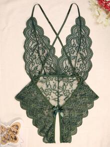 1pc Women's Sexy Lingerie, Halter Tie Backless Lace Bodysuit