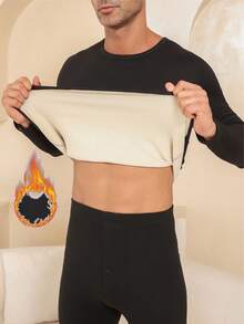 1 Set Men's Knitted Wool & Silk Blend Black Crew Neck Casual Warm Outfit, Suitable For Autumn, Winter, Spring