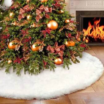 Luxury White Fluffy Christmas Tree Skirt With Hook & Eye Closure - Soft Round Fit For Holiday Tree, Fits Standard Christmas Decor, Easy Clean/Surface Coverage - Adult Friendly, Christmas Wrapping Paper Christmas Decorations Home Christmas Gifts Christmas Decor