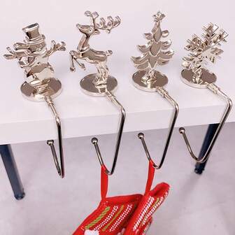 1/4pcs Christmas Decor Hook, Christmas Stocking Hanging Hook, Metal Fireplace Stocking Pendant, Christmas Decor, Christmas Party Decor Supplies ﻿ Christmas Decorations Home Christmas Gifts Christmas Decor