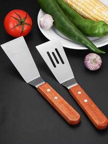 Stainless Steel Multipurpose Kitchen Spatula With Wood Handle, Suitable For Steak, Eggs,Cake, Pizza Cooking In Skillet, Kitchenware, Dishwasher Friendly, For Home And Restaurant Use - Multicolor - View 8