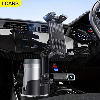 LCARS Uchwyt samochodowy na kubek LCARS, regulowany obrotowy uchwyt teleskopowy, wielofunkcyjny uchwyt na urządzenia mobilne, uchwyt samochodowy z funkcją głośnomówiącą, pasuje do tabletów/iPadów/telefonów ze składanym ekranem o przekątnej od 4 do 13 cali