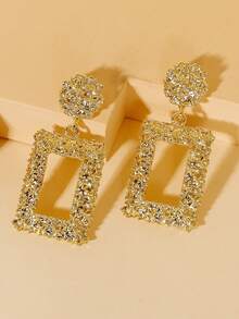 1 Pair Vintage Style Metal Textured Geometric Square Painted Electroplated Stud Earrings For Women, Everyday Wear - 2 Pairs Of Gold and Silver - View 2