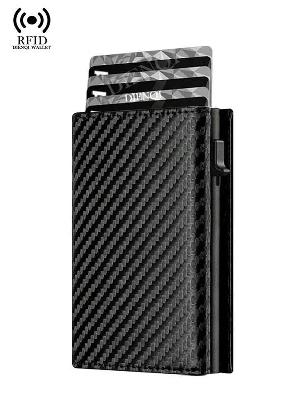 Cartera inteligente RFID para hombres, portador de tarjetas de crédito con estuche metálico emergente, monedero, tarjetero de banco, billetera delgada de cuero PU para hombres