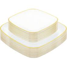 50/25/20/10/1 Set White Oval Single Gold Rim Party Plates, Dinnerware Set, Salad Plates, Celebration Party Tableware, Trays, 10.25 Inch And 7.5 Inch Dinner Plates, Suitable For Various Parties, Outdoor, Wedding, Restaurant - White Background With Gold Edges - View 8