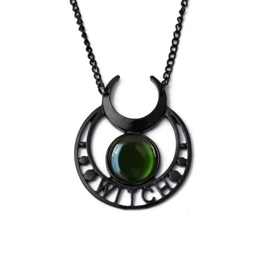 Rrdaily Gothic Moon Crystal Necklace Punk Style Moon Pendant Necklaces Vintage Black Crescent Necklace Dark Gothic Necklaces Costume Jewelry New Year Jewelry For Women{Inchcolor_nameinch:InchGreen2inch} - Green2 - 查看 1