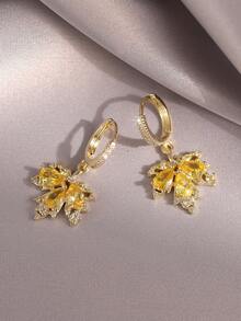 1 对铜合金方晶锆石枫叶耳环，适合日常佩戴 - 彩色 - 查看 5