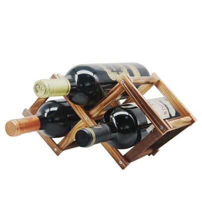 Foldable Wooden Wine Bottle Holder Free Standing Natural Wine Shelves For Pantry 2 Slots For 3 Bottles Wine Rack{"Color":"Roast"}