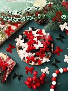 120 buc fundițe mici de Crăciun, pentru meșteșuguri, funde de Crăciun cu răsucire, panglică, fundă de Crăciun, DIY, meșteșuguri, cusut, scrapbooking, împachetare cadouri, scrapbooking, coroane, șosete (pachet vrac, fără caracteristici, verde, crem, 2,5 cm) - Multicolor - Vizualizare 2