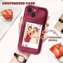 1pc Customized Personalized Pattern Silicone Lens Protection Phone Case, Suitable For Apple 16, 15, 14, 13, 12, 11 Pro Max Series, Cat, Floral, Bright Pink, Burgundy Red, Fashion, Colorful, Matching Phone Case, Minimalist Custom, Personalized, Unique, Suitable As Birthday, Holiday, Father's Day, Thanksgiving, Halloween Gift For Friends, Family, Girlfriend - Pink - View 4