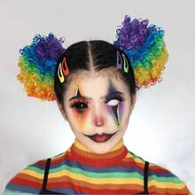 DD2 Pcs Afro Puff Bun Drawstring Ponytail Extension Clown Wig Cosplay Costume Hair Accories For Pride Parade Halloween Party Rainbow - 彩虹 - 查看 2