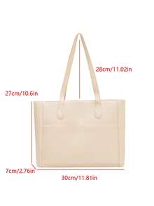 Túi đeo vai đa năng tối giản, dung tích lớn, túi mua sắm thông thường - Màu be - Xem 9