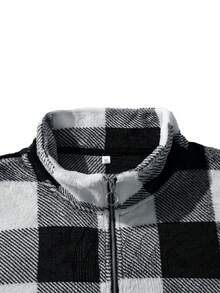 Men's Old Money Men Plaid Plush Quarter Zip Sweatshirt, Long Sleeve Top - Grey - View 5