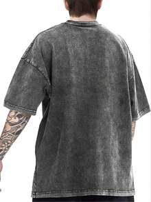 LIDANR 1pc Men's Heavyweight Vintage Washed Cotton T-Shirt - Oversized Retro Streetwear Tee, Soft Breathable Crewneck Shirt For Teens & Adults, Machine Washable Everyday Casual Top, Unisex Clothing, Loose Fit, Comfortable Material, Short Sleeve Tee, Teen Fashionmen's Clothes T-Shirt. - Xám - Xem 2