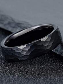 Jewelry 1Pc 6mm Matte Hammered Black Tungsten Ring For Men Women Fashion Engagement Wedding Band Exquisite Men's Accessory Jewelry Ornament For Daily Wear For Banquet Party Holiday Birthday Anniversary Gift