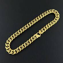 Men's 10mm Heavyweight 18K Gold Plated  Stainless Steel Cuban Link Chain Necklace - Interlocking Link Street Style Durable Men's Jewelry For Valentine's Day, Sports Events & Casual Attire - Luxury Gift For Men (Hip-Hop Style, Year-Round Versatile, 18K Gold Plated Plated Miami Cuban Link Chain, Bold Statement Piece, Perfect For Casual & Formal Occasions, Ideal For Gifting) - Comfortable & Durable, - 14毫米寬 - 查看 5