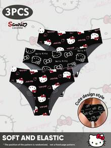 Sanrio 3pcs/Pack Sanrio Hello Kitty Low Waist Graphic Seamless Fit Briefs For Women