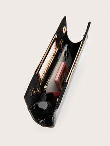 时尚纯色镜面手提包，优雅女士商务包，适合派对女孩、大学生、新娘，可搭配派对礼服、婚纱、晚礼服、紧身裙，是婚礼、聚会、宴会、派对、舞会的理想之选，也是送给女性的最佳礼物。 - 黑色 - 查看 7