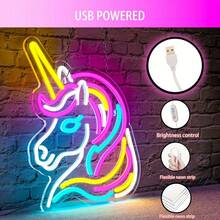 USB-Powered Unicorn Neon Sign - Colorful LED Wall Decor For Girls' Bedroom, Perfect Birthday Or Christmas Gift