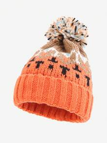 1 gorro de malha quente e versátil com blocos de cores e pompons coloridos, ideal para uso diário no outono/inverno, à prova de vento e quentinho, ótimo presente para homens. - Multicolorido - Ver 8