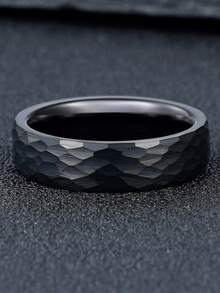 Jewelry 1Pc 6mm Matte Hammered Black Tungsten Ring For Men Women Fashion Engagement Wedding Band Exquisite Men's Accessory Jewelry Ornament For Daily Wear For Banquet Party Holiday Birthday Anniversary Gift
