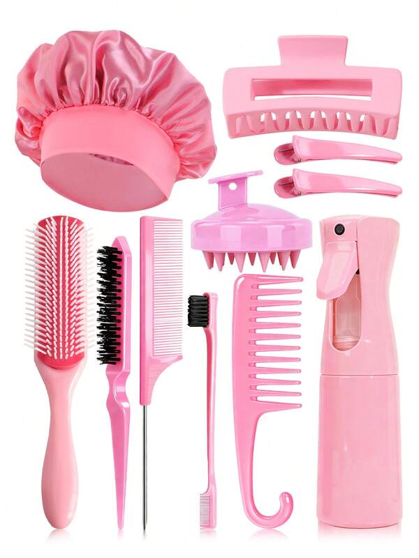 11pcs/Set Women's Hair Styling Tool Kit Combo - Hair Cap, Hair Brush, Hair Clips, Shampoo Brush, Curling Brush, Highlighting Comb, Hair Spray Bottle, Salon Hair Care Tools Set,Hair,Travel,Hair Products,Hair Tools,Hair Stuff,Barber,Barber Accessories,Barbershop,Hairdressing Equipment