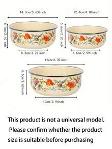 3pcs Enamel Baking & Serving Set, Multi-Functional Sealed Food Storage Containers, Provide 12/14/16 Capacity Storage Containers For Fruits And Vegetables, With Lids, For Fresh Produce, Portable Lunch Box, Freezer , Dishwasher Lunch Box, Patterned Design Fashionable Enamel Bowls With Lids, Soup Bowl, Salad Bowl, Enamel Fridge Container Microwave , Ideal For Home Kitchen, Office, School Lunch, Outdoor Camping Picnic.