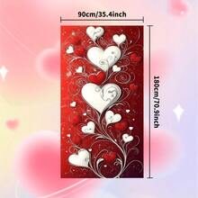 2D Multifunctional Red & White Valentine's Day Theme Curtain, Suitable For Valentine's Day And Winter Parties - No Power Required, Polyester - 1PCS - View 4