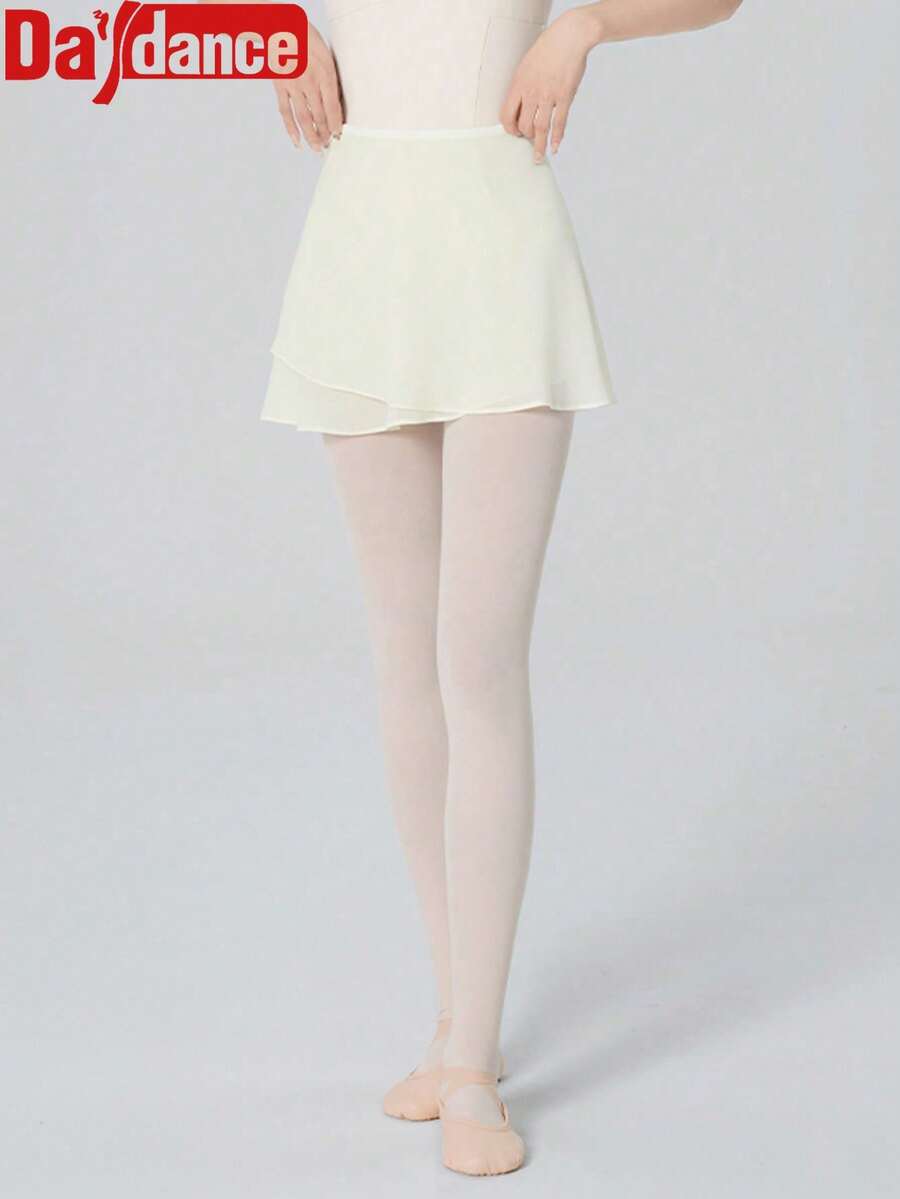 Daydance 女式芭蕾舞裙成人短款裹身雪纺裙系带芭蕾短裙滑冰裙芭蕾舞蹈迷你裙舞蹈服 - 白色 - 查看 1
