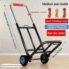 1 件轻型可折叠手推车，带轮 - 便携式，爬楼梯设计，易于提起和携带，是搬家和购物的必备品 - 平板手推车，重型折叠手推车，带橡胶轮 - 彩色 - 查看 3