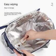 Insulated Lunch Bag-Large Capacity Waterproof Aluminum Foil Work And Outdoor Party - Navy Blue - View 5