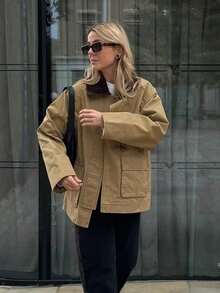 Cazadora con solapas sobredimensionadas, acolchada, con bolsillos y manga larga, de estilo casual para otoño e invierno