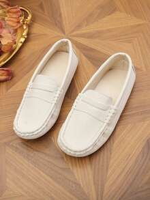 1 par de mocasines de suela blanda de unicolor para niños - Blanco - Ver 3