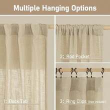 95 Inch Natural Linen Semi Sheer Light Filtering Curtains With Back Tab And Rod Pocket For Living Room, Bedroom, French Door, Set Of 2, 52 X 95 Inch - 棕色 - 查看 2