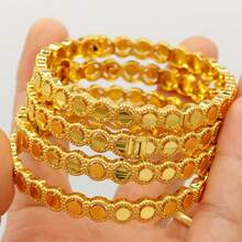 1pc Retro Style 24K Gold Plated Copper Open Bangle Bracelet, Luxury Arabian Bride Wedding Jewelry