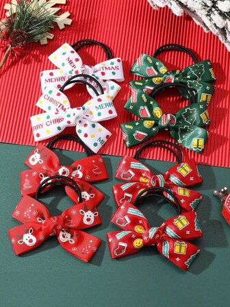 2pcs/8pcs Women Christmas Hair Accessories, Reindeer, Santa Hat, Christmas Stocking, Snowflake, Christmas Tree, Colorful Polka Dot Bow Hair Scrunchies, Suitable For Christmas Party Holiday Decoration, Great Gift For Best Friends ,Hair Rope ,Ponytail Holders ,Hair Elastics ,Hair Rubber Bands
